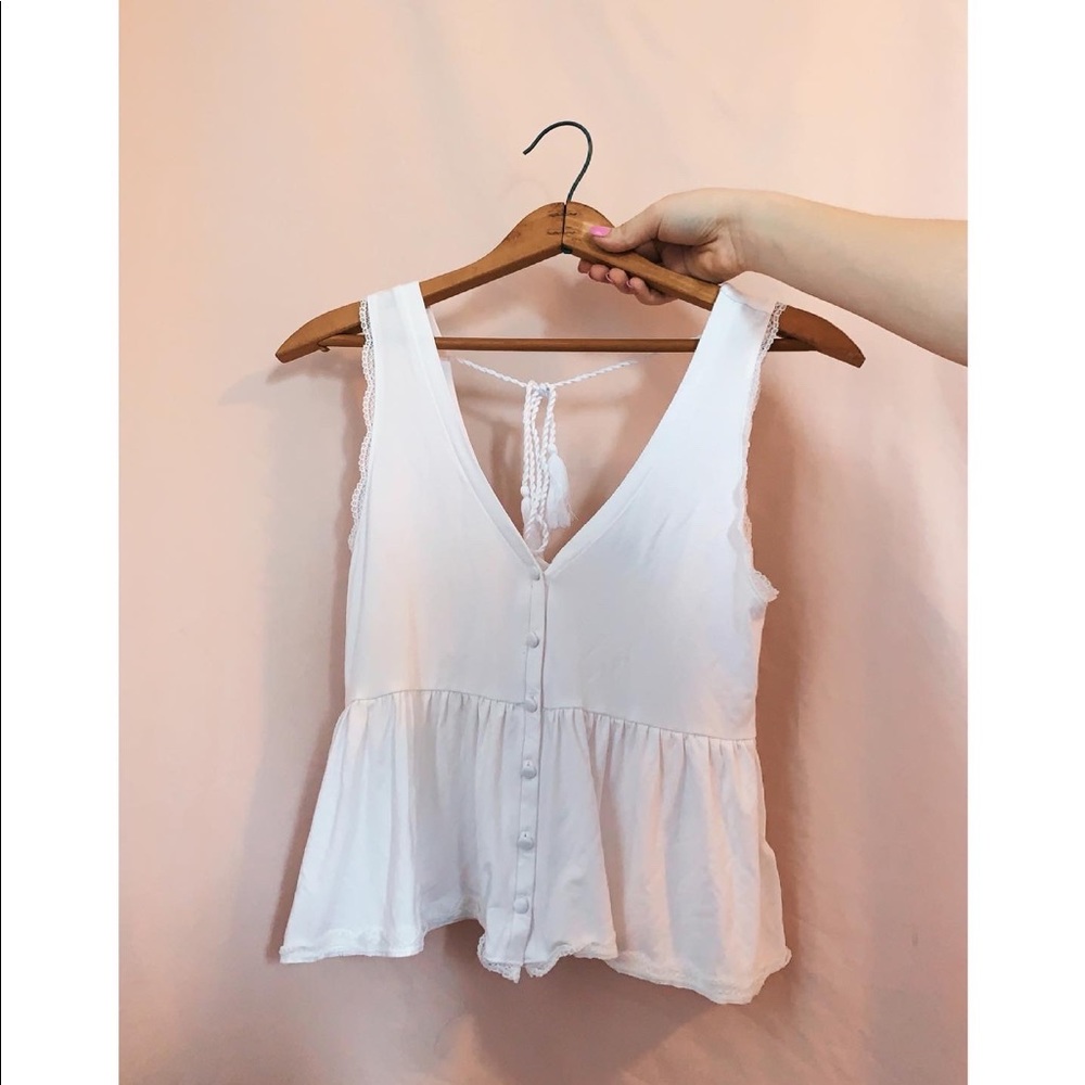 flowy white top with string tie back